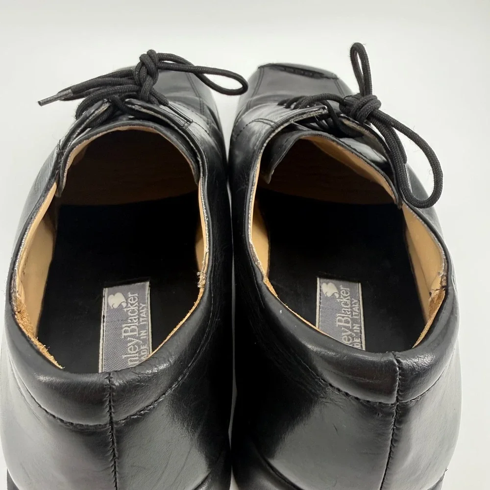 Stanley Blacker Mens Black Leather Square Toe Derby Shoes 10M 2951-1 Made Italy‎